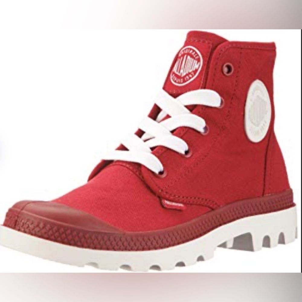 PALLADIUM Original Since 1947 Blanc Hi Canvas High Top Ankle Boots Rio Red/White